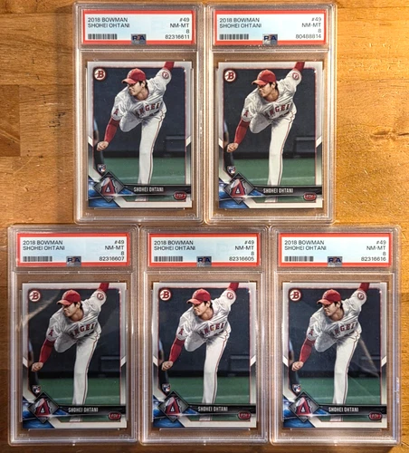 5X SHOHEI OHTANI 2018 BOWMAN ROOKIE CARDS RC LOT #49 ALL PSA 8 NM-MINT DODGERS!