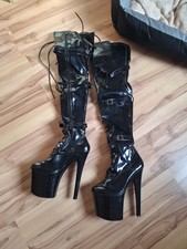 Gr40 Damen Stiletto Overknee Stiefel High Heels Plateau Boots mit Schnürung