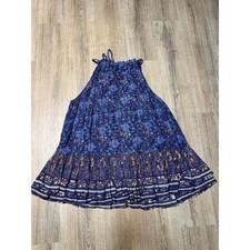 Free People Navy Floral Halter Sundress with Ruffle Hem