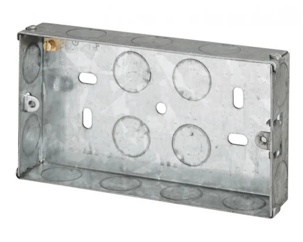 Pattress Box Silver 47mm Metal Back 2 Gang Lyvia Electrical 8852