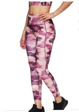 Reebok Mujer M Leggings al Tobillo Púrpura Rosa Camuflaje Elastizados Calce Atlético