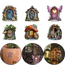 6 Pieces Wooden Fairy Garden Doors Resin Durable Outdoor Decorations