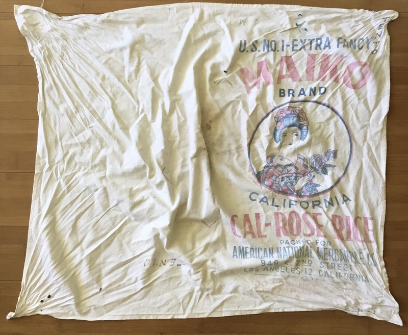 Rare Vintage 1950s Maiko Brand California Cal-Rose Rice Sack Japanese Lady Logo