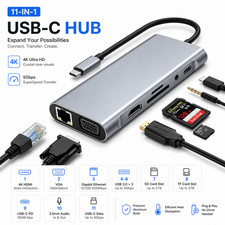 11 in 1 USB C Hub Dock HDMI 4K VGA RJ45 USB Docking Station For Laptop