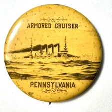 Cruiser Pennsylvania Warship 1.75" Celluloid Pinback Button