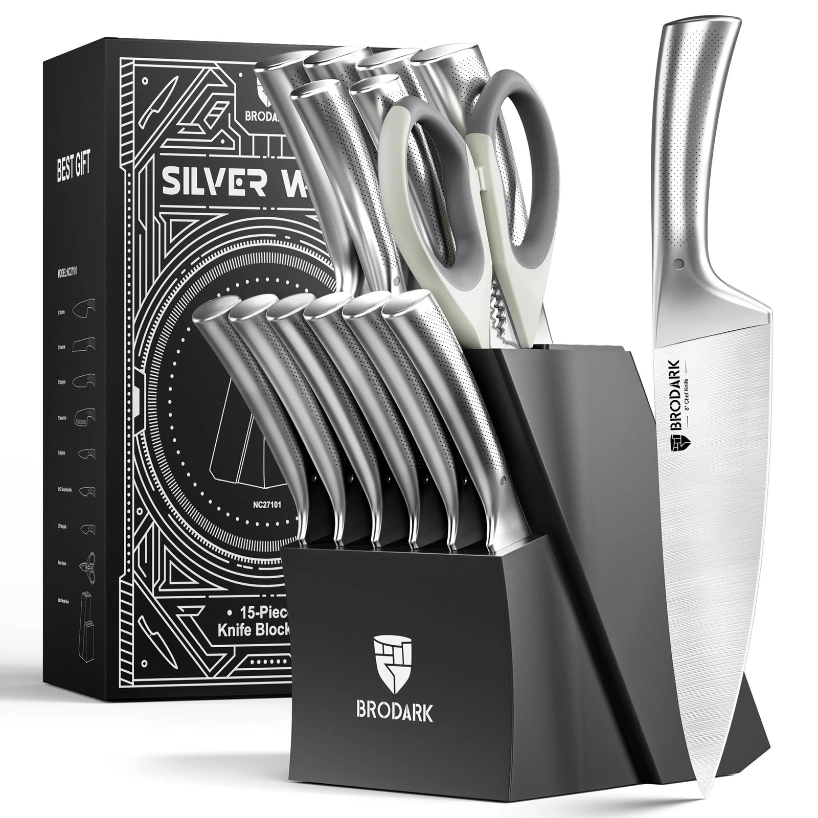 Block Set - Kitchen Set with Block and Sharpener, 15 Pcs - Ultra Sharp Chef ,...