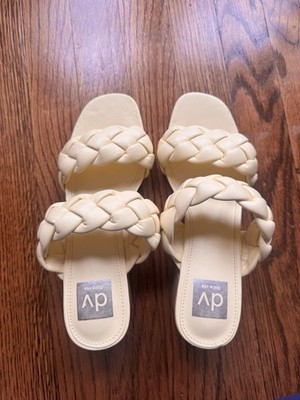 dv Women s Beige Braided Slide Sandals Slip-On Block Heel Casual Size 8