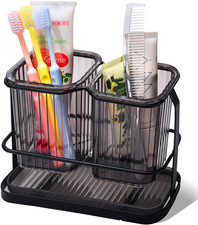 Porta Cepillos Dientes Negro 2 Vasos Pared Separacion Seco Humedo Organizador
