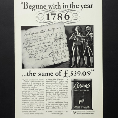 Briggs Pipe Mixture Tobacco Begun With In The Year 1786 1937 Vtg Print Ad