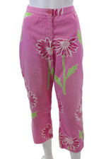 Lilly Pulitzer Womena Floral Print High Rise Pants Pink Green Cotton Size 8