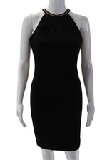 Calvin Klein Womens Gold Tone Chain Detail Zipped High Neck Dress Black Size 2
