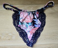 Rare Vintage Victoria's Secret Gold Label Silk Lace Thong V-String Panties P/S