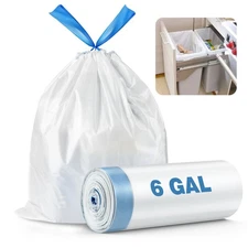 6 Gallon 40pcs Strong Drawstring Trash Bags Garbage Bags White
