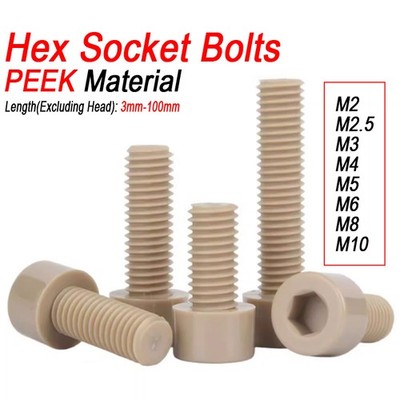 M2 M2.5 M3 M4 M5 M6 M8 M10 PEEK Plastic Hex Socket Bolts Cap Head Screws
