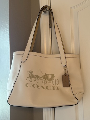 Coach City Tote Chalk Pebbled Leather Horse & Carriage Logo Shoulder Bag Ivory