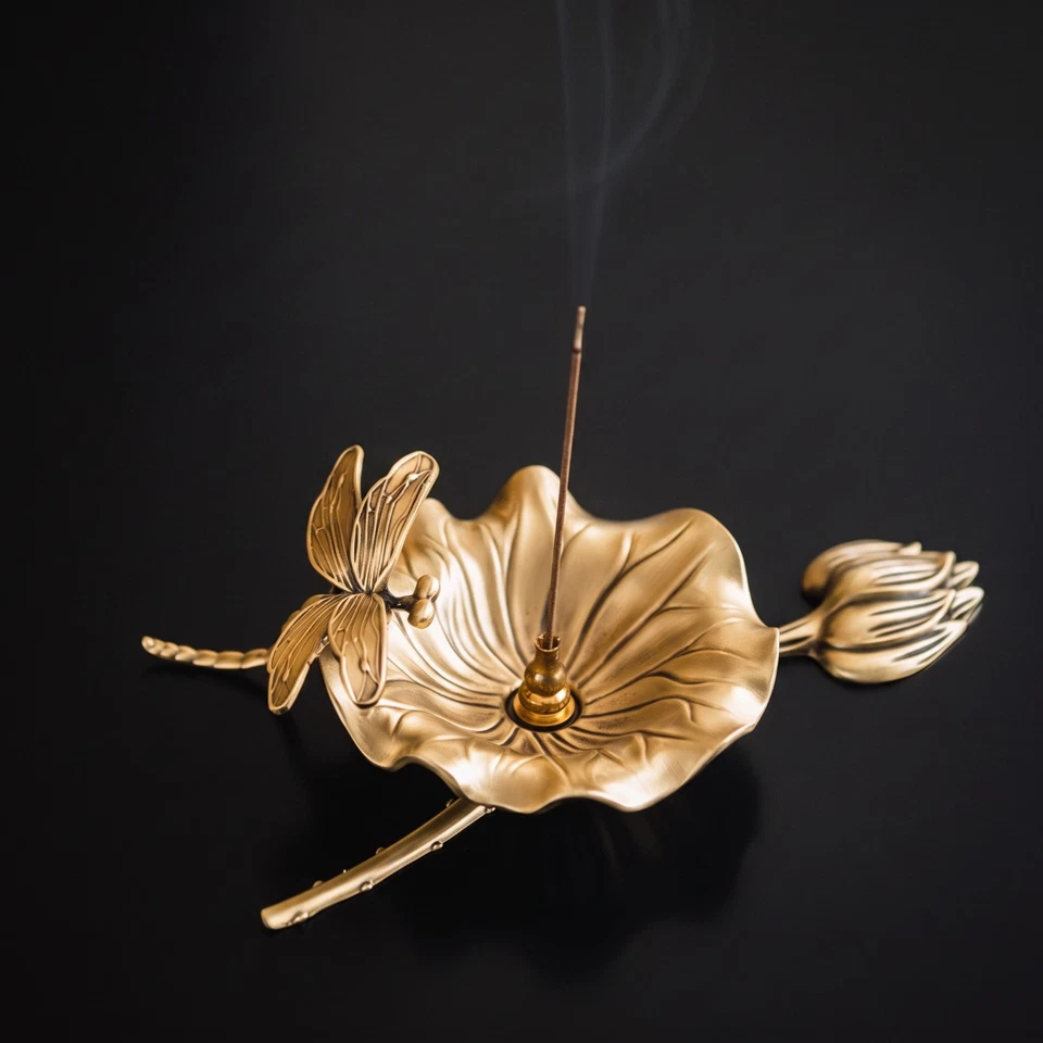 Porte-Encens En Forme de Lotus Décoratif Brûle-Parfum En Laiton Traditionnel - Photo 2/4