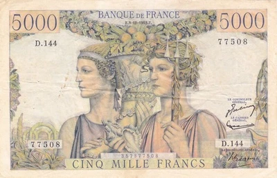 5000 F Terre et Mer du 3-12-1953 FAY 48.10 Alph. D.144 - Photo 1/2