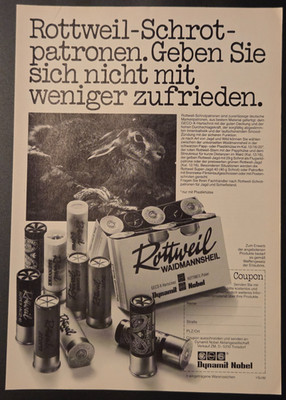 74. Dynamit Nobel Rottweil Schrot Patronen Munition Werbeanzeige Werbung 1982