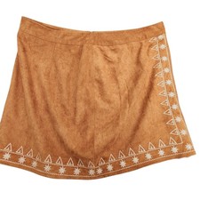 Persun Faux Suede Western Rodeo Festival Skirt Women's XL Brown Tribal Lined