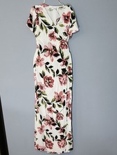 Olivaceous Size Small Full Wrap Maxi Dress with Pink and Green Tropical Floral