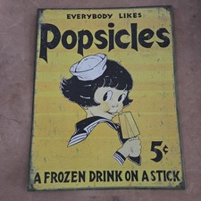 retro garage decorating ideas restaurant pub 1930s POPSICLE metal tin sign USA