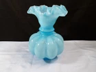 Fenton Blue Overlay Glass Large Melon Vase 7 3/4" Tall INV3