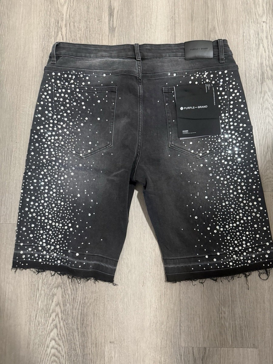 Purple Brand Black Rhinestone Denim Shorts Size 36 Designer