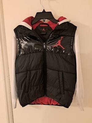 Air Jordan Jacket Youth Small Black Red White Hooded With Vest Boys Age 8 - 10