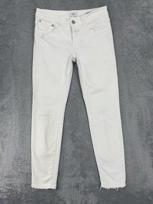 Closed Baker Mid Rise Skinny Jeans Womens 26 White Distressed Raw Hem Stretch