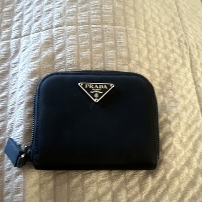 PRADA Black Zip-Around Wallet Triangle Logo Credit Card Folding