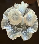 VINTAGE MCM FENTON OPALESCENT 3 HORN HOBNAIL EPERGNE BUD VASE