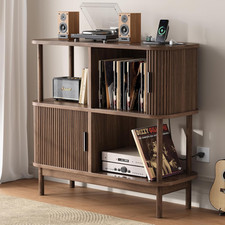 40" Large Record Player Stand with Charging Station, Vinyl Storage