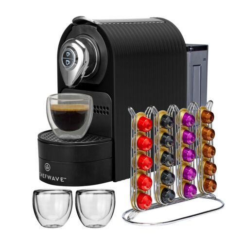 ChefWave Espresso Machine for Nespresso ,Compatible Capsule Holder (Black)