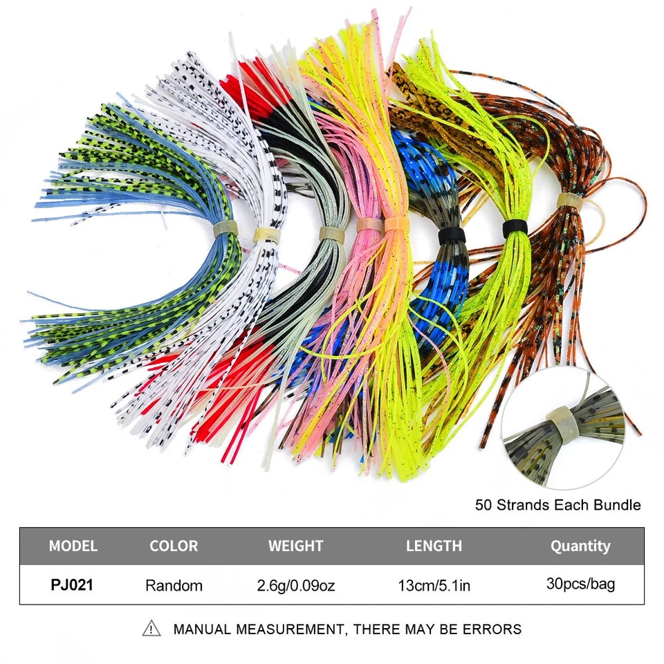 30 Bundles 50 Strands Silicone Jig Skirts DIY Rubber Fishing Jig Lures 5.1in - image 2 of 4