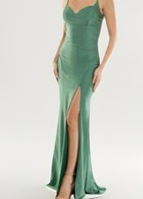 Emerald Sundae Sage Green Fit & Flare Cascade Long Dress NWOT Sz S #prom #glam