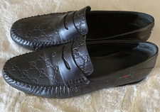 GUCCI 170618 Black Leather Guccissima GG Men's Loafers Made Italy Size 9.5US
