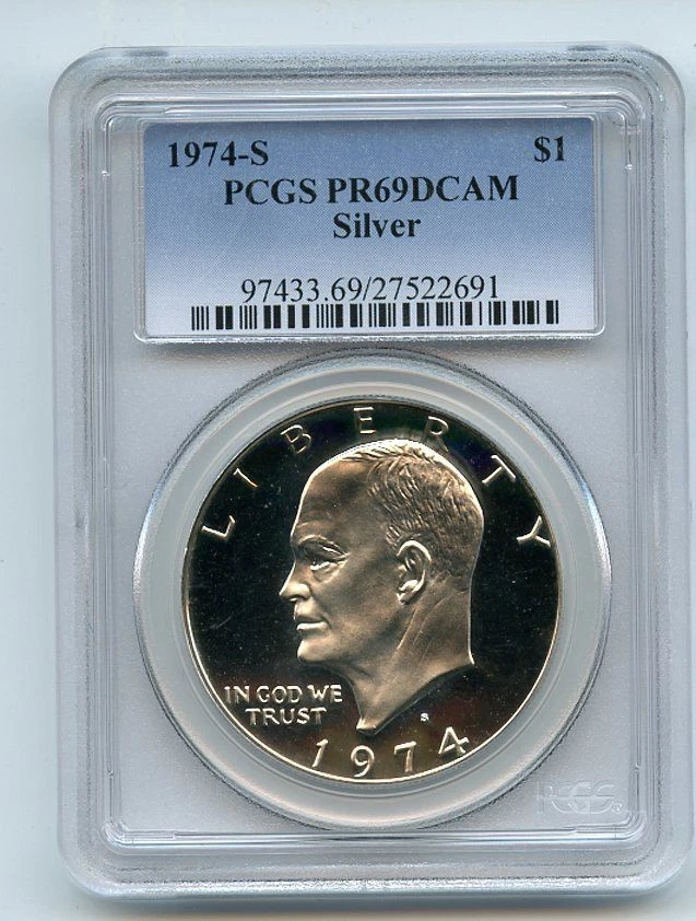 PCGS Certified PR 69 Graded 1974 Eisenhower Dollars (1971-1978