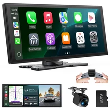 10.25 Portable Car Stereo 2.5K + 1080P Dash Cam Wireless CarPlay Android Auto