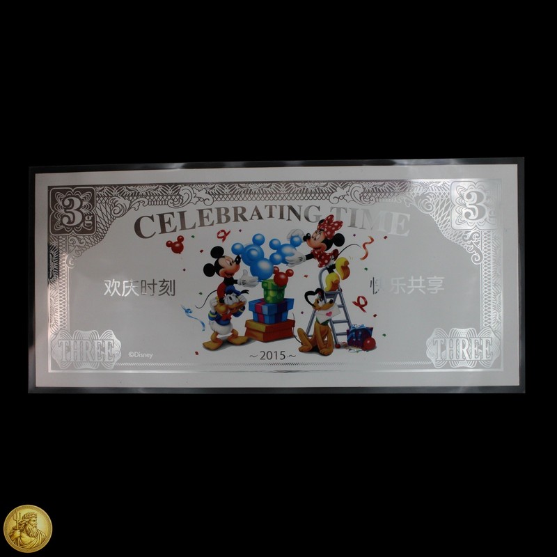 2015 3g .999 Silver Banknote Disney Celebrating Time RARE -E539