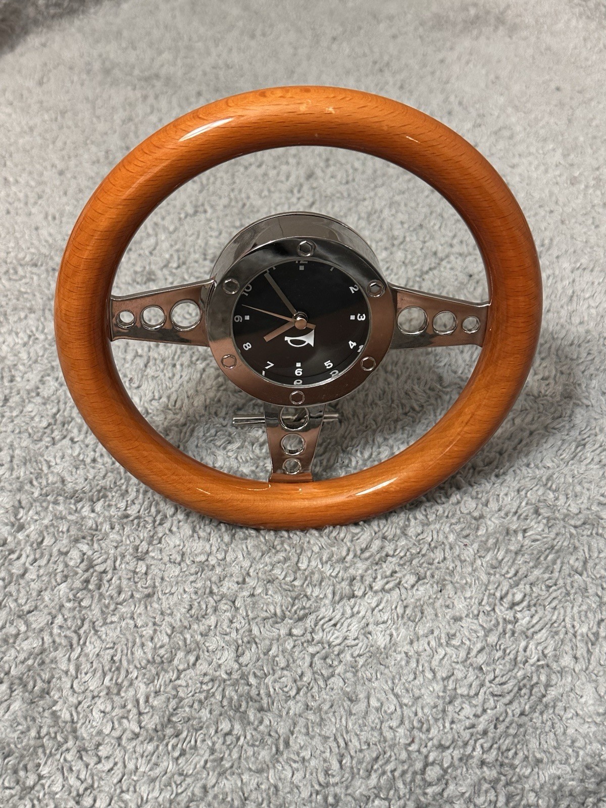 Auto Steering Wheel Desk or Wall Clock 6” Jacobean Brown Silver Design Driven