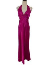 NWT Vtg 90s Hot Pink Halter Evening Gown 3/4 Formal Satin Glam Barbie Fairy Prom