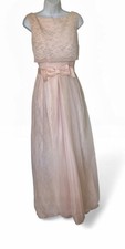 Vtg 1950s Chiffon Pink Mid Century Party Dress S Princess Lace Bow Metal Zipper