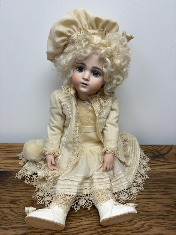 19" REPRODUCTION BISQUE HEAD DOLL ARTIST UNKNOWN BEAUTIFULLY DRESSED