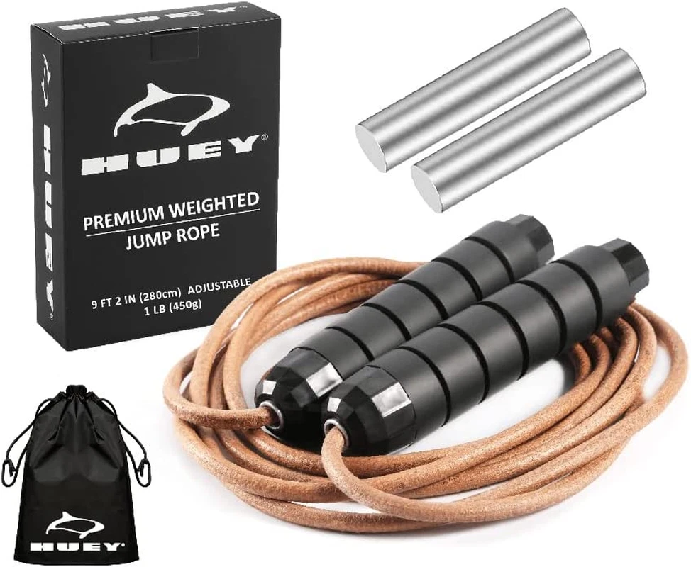 Weighted 1Lb Leather Jump Rope Adjustable Skipping Rope for Speed Quiet Training