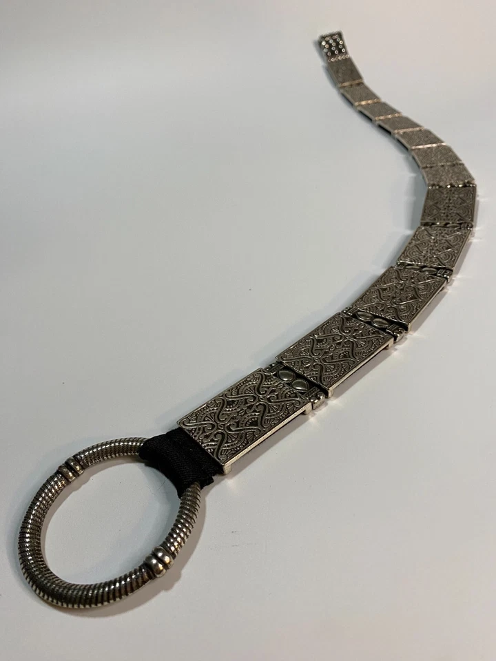 Chico's SILVER METAL Panel STRETCH BELT Medium 31" - 33" Waist Fit Boho Western - Image 2 of 4