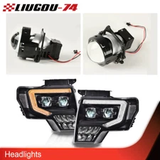 Fit For 2009-2014 Ford F-150 Headlights Black/Clear LED DRL Head Lamps
