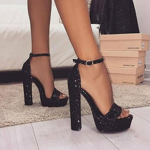 New Women's Platform High Heel Sandals Black Sequins Pumps Evening Party  Shoes | eBay