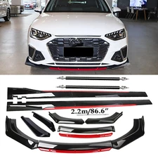 Front Bumper Lip Chin Spoiler Splitter Body Kit Glossy Black + Red For Audi RS3