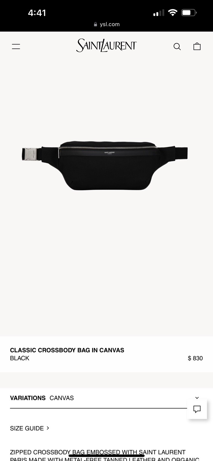 Saint Laurent BORSA A TRACOLLA CLASSICA IN TELA NERA (San Marsupio)