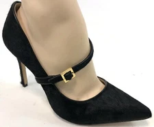 LOUISE ET CIE Black Rawhide Leather Cow Fur Hair Strap Formal Pumps Heels 7 M